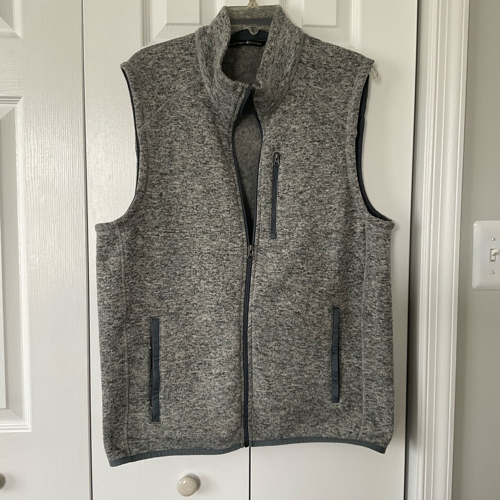 Beverly Hills Polo Club Mens Fleece Full Zip Gray Vest Tweed Knit Large EUC